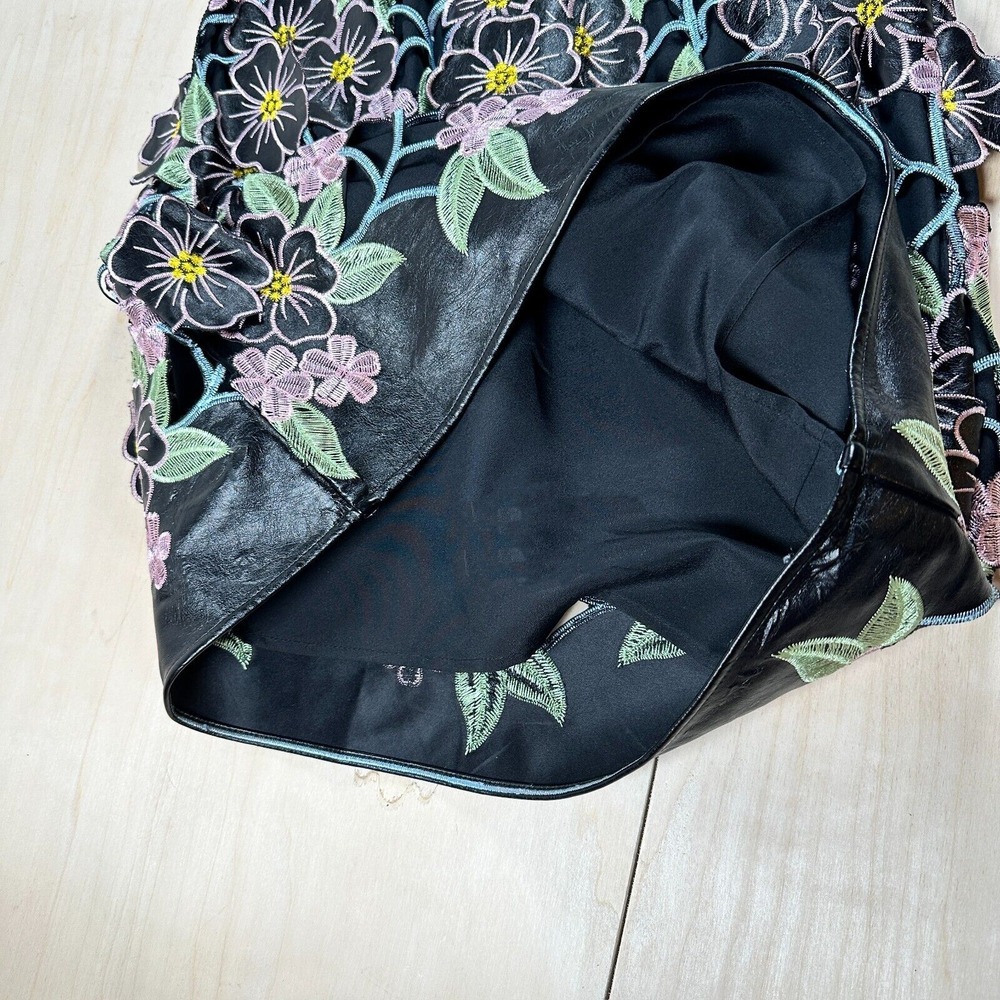 Topshop Black Multi PU Leather‎ Lace Floral Appliqué Shift Dress 6 Embroidered - Picture 8 of 13